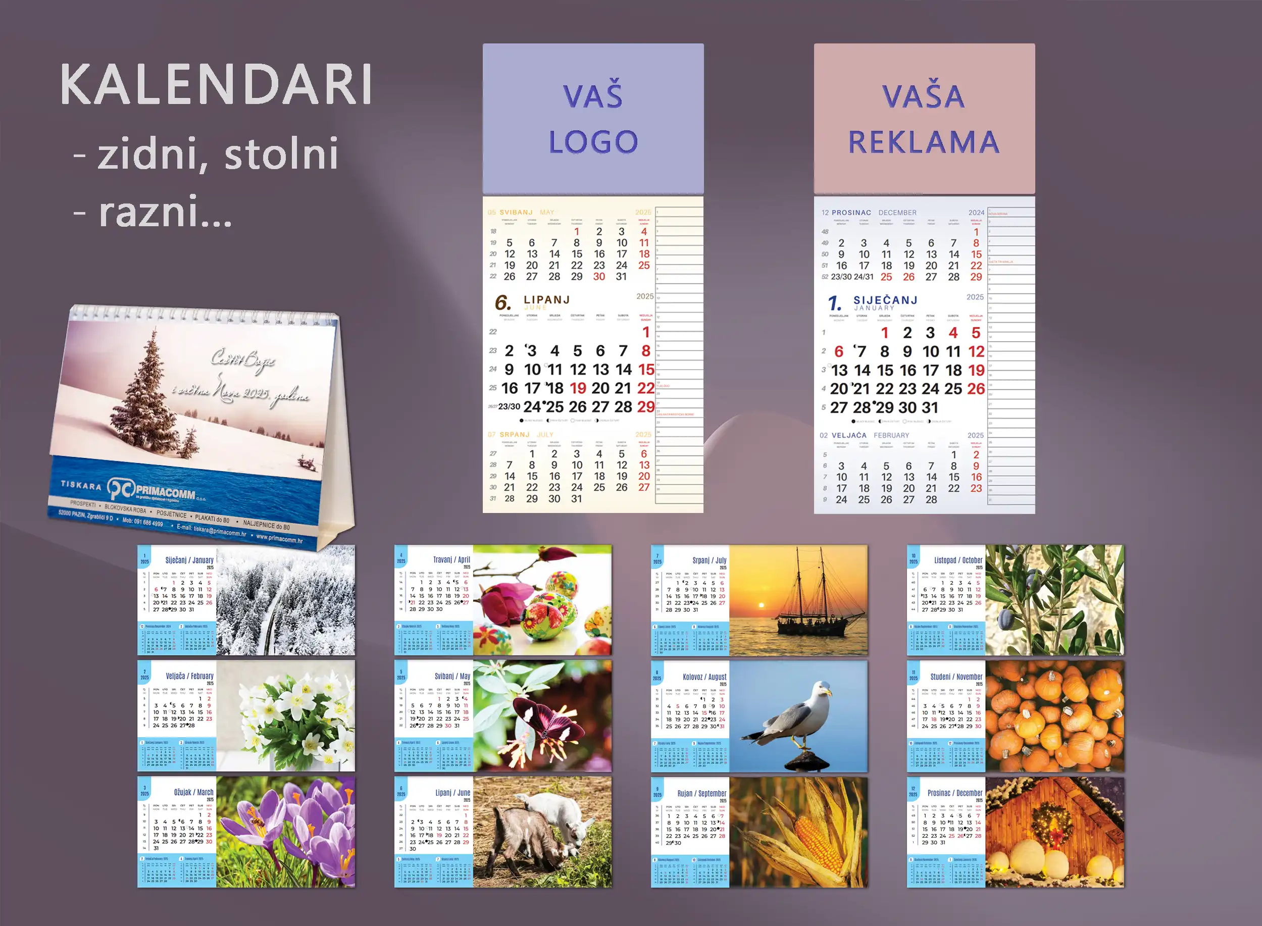 Kalendari stolni, zidni, džepni, razni